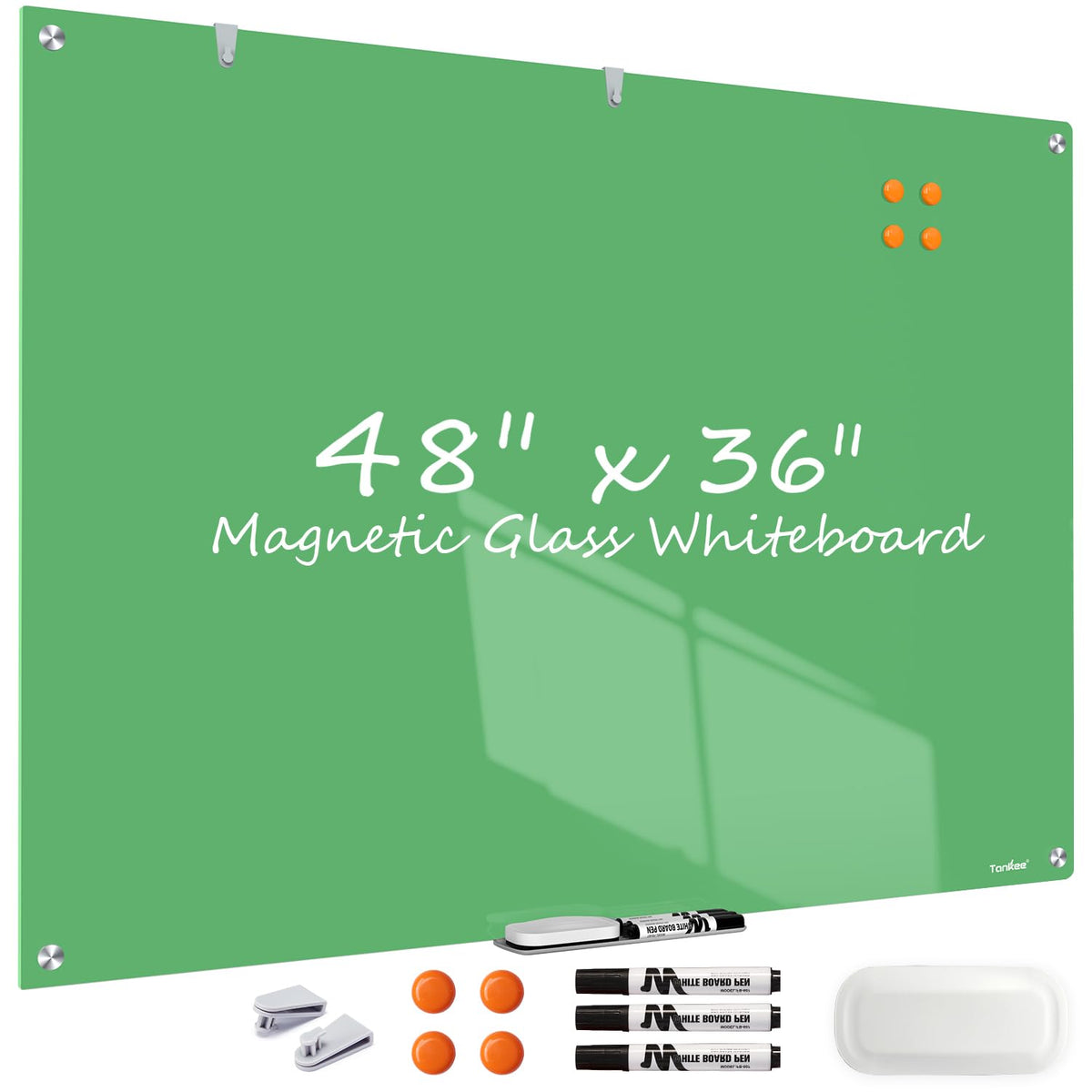 Dry Erase Board Black Magnetic Glass Whiteboard, TANKEE Modern Large Frameless Tempered Glass White Board for Wall, Office, School, Home, 36” x 24”, 3' x 2' White Board