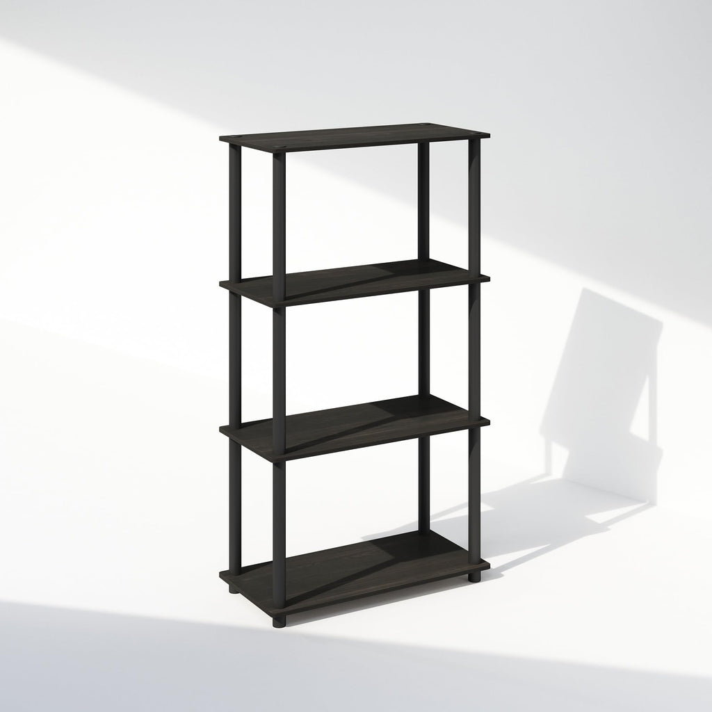 Furinno Turn-N-Tube Book Shelf, 4-Tier Bookshelf, Bookcase with Multipurpose Compact Display Rack, 11.6 x 23.6 x 43.2, for Living Room, Bedroom, Home Office, Americano/Black