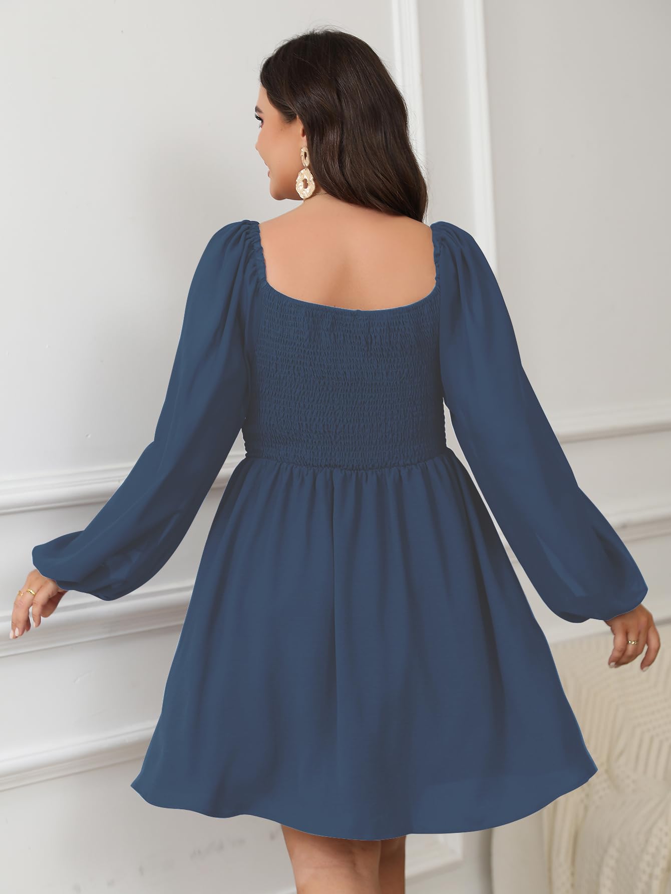 SCOMCHIC Women's Plus Size Puff Long Sleeve Dresses Sweetheart Neckline A Line Short Wedding Guest Cocktail Dress