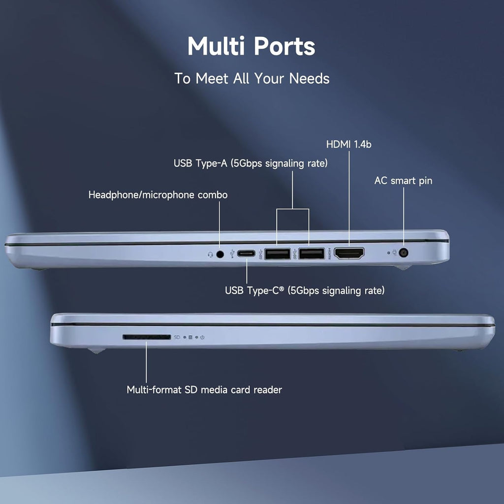 HP 14 Laptop, Quad-Core (Beat i3) 16GB RAM 256GB Storage(128GB UFS + 128GB SD Card) 1-Year Office 365 Copilot AI Computer for Student Study Back to School Win11 w/GM Accessory
