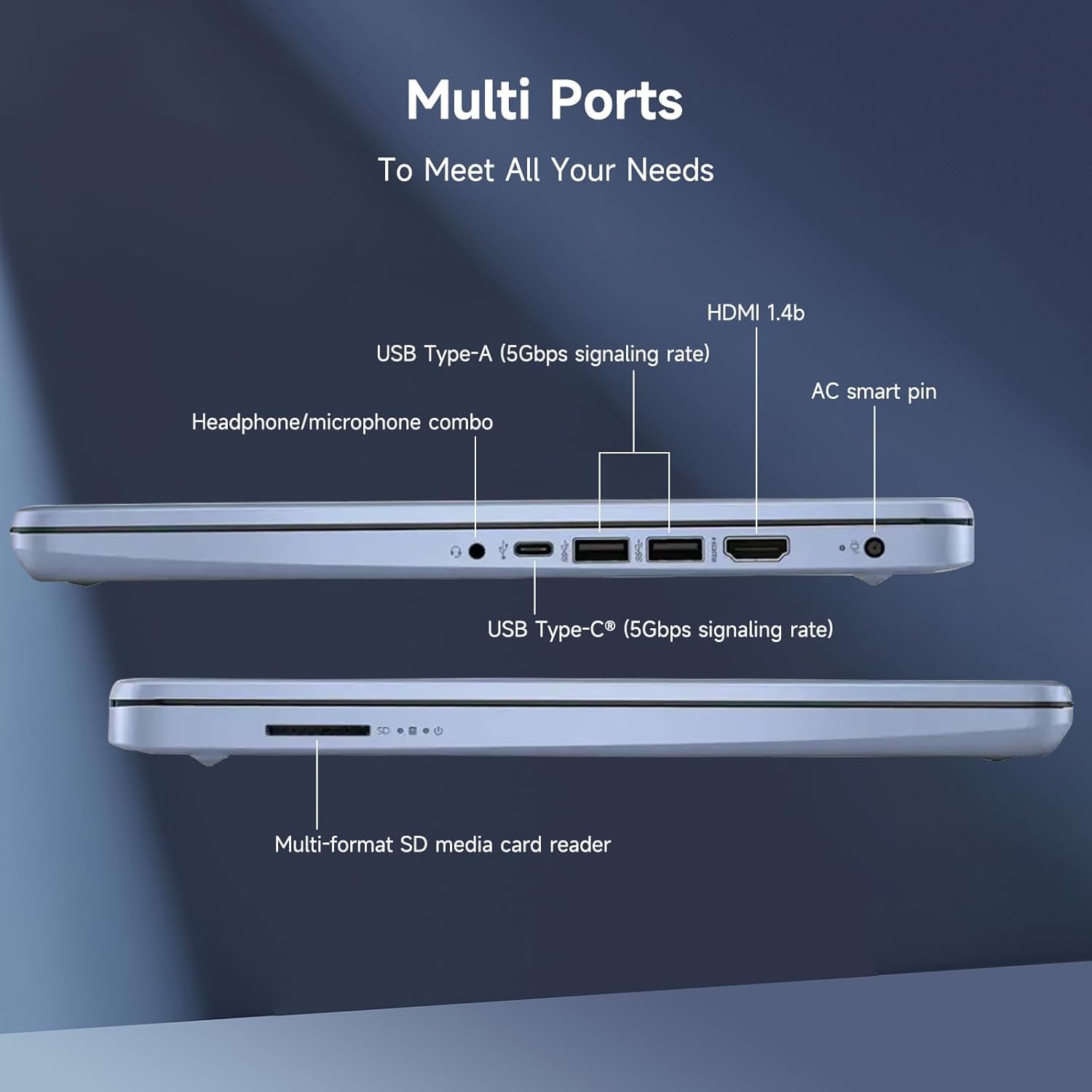 HP 14 Laptop, Quad-Core (Beat i3) 16GB RAM 256GB Storage(128GB UFS + 128GB SD Card) 1-Year Office 365 Copilot AI Computer for Student Study Back to School Win11 w/GM Accessory