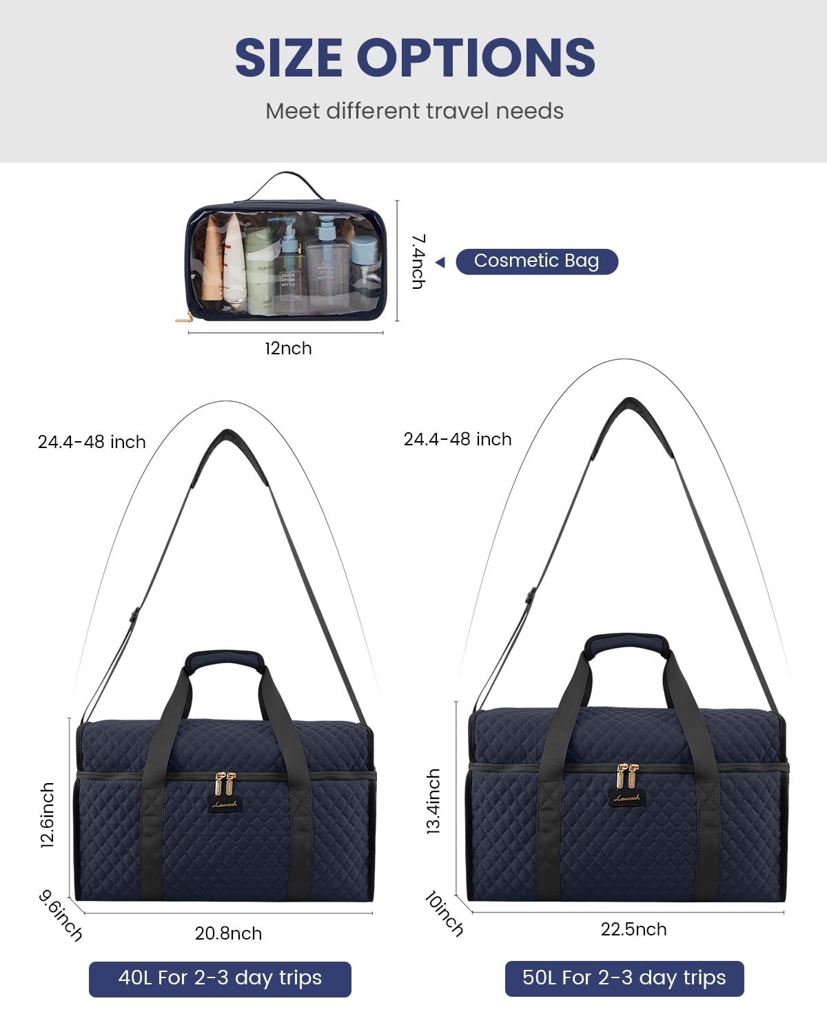 LOVEVOOK Travel Duffle Bag - Weekender & Overnight Bag with Toiletry & Wet Pocket, Carry-On Size, 3pc Set