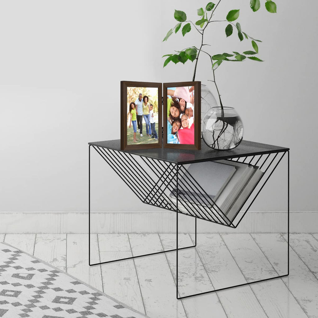 Americanflat Hinged 4x6 Picture Frame with Shatter-Resistant Glass - Double Picture Frames with Engineered Wood - Signature Collection - Photo Frame for Tabletop Display - Black