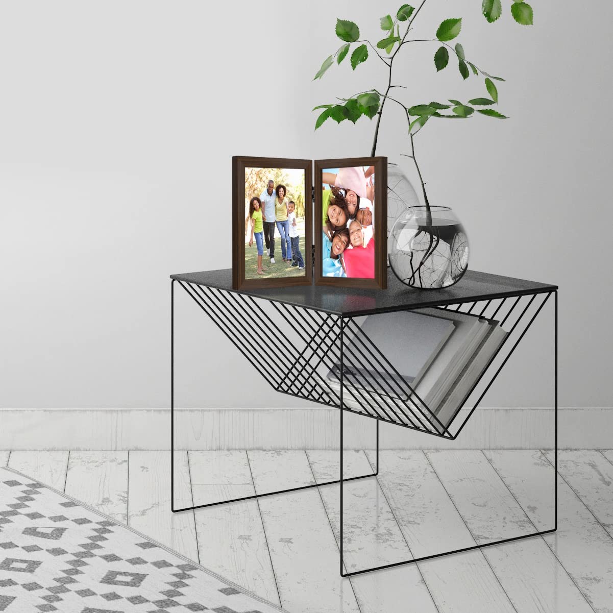 Americanflat Hinged 4x6 Picture Frame with Shatter-Resistant Glass - Double Picture Frames with Engineered Wood - Signature Collection - Photo Frame for Tabletop Display - Black