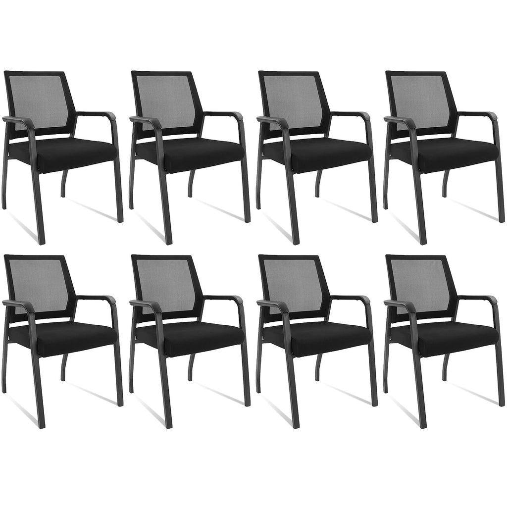 KLASIKA Desk Chair No Wheels with Adjustable Mesh Backrest, Arm Chair with Ergonomic Lumbar Support and Thickened Seats Cushion, Waiting Room Chairs for Office School Church Guest Reception