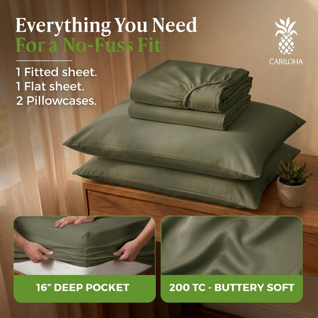 Cariloha Aloha Soft 100% Organic Bamboo Viscose Sheets – 4-Piece Queen Sheet Set – 16 in Deep Pockets – Buttery Soft, Hypoallergenic, Cooling Sheets – Oeko-TEX Standard 100 – Cape Blue