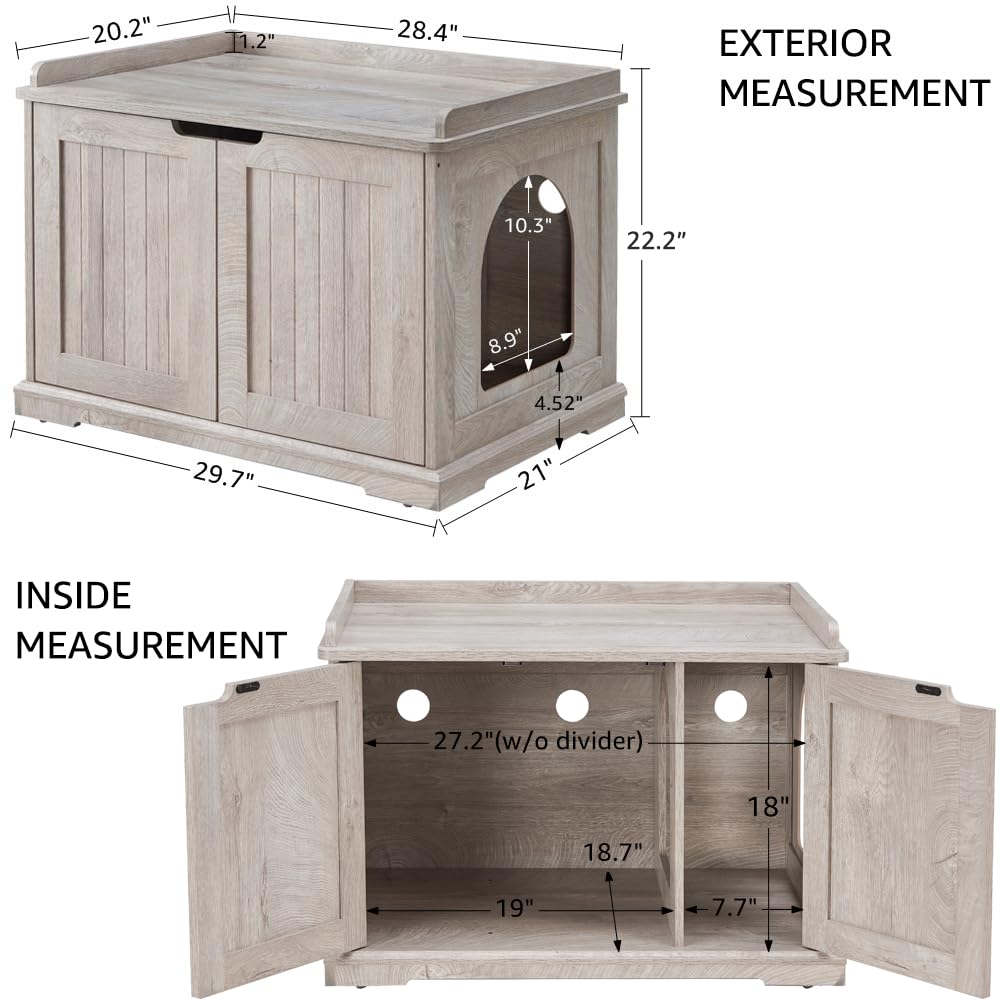 unipaws Extra Large Cat Litter Box Enclosure for Self-Cleaning & Automatic Litter Boxes, Tall Cabinet with Charging Station, Wooden Dog Proof Hidden Cat House for Top Entry Litter Box