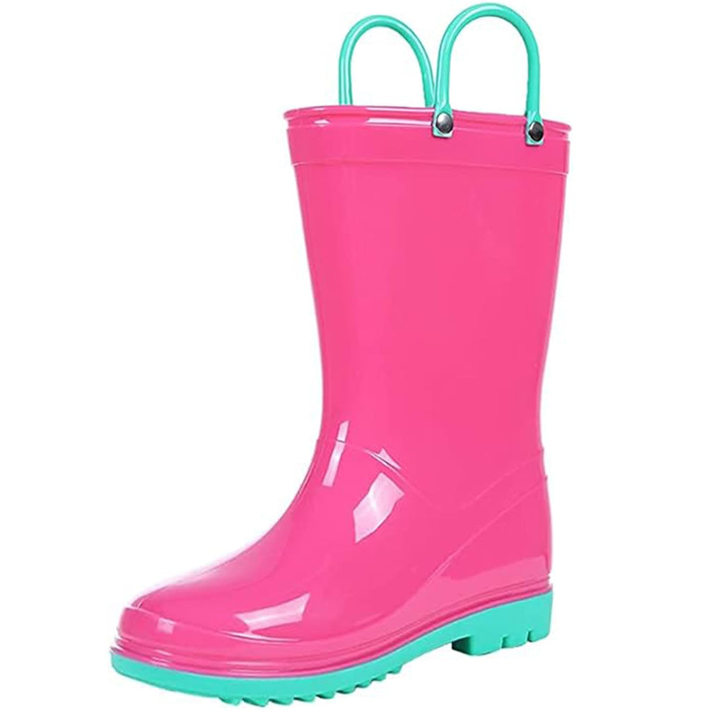 Puddle Play Toddler and Kids Waterproof PVC Rain Boots with Easy-On Handles – Lightweight Slip-Resistant Outdoor Boots for Boys and Girls