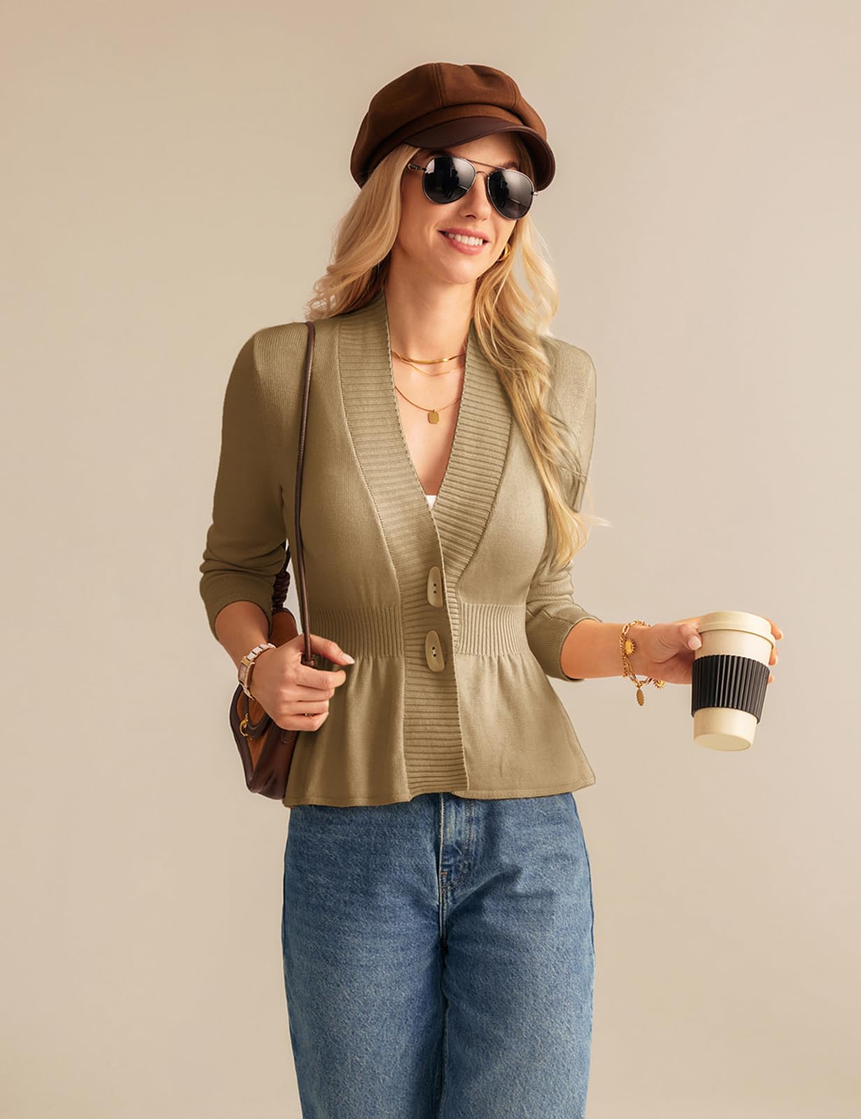 GRACE KARIN Women Cardigan Sweaters 2025 Fall,Long Sleeve Cropped Sweater Coat Trendy,Button Front Peplum Tops Lightweight