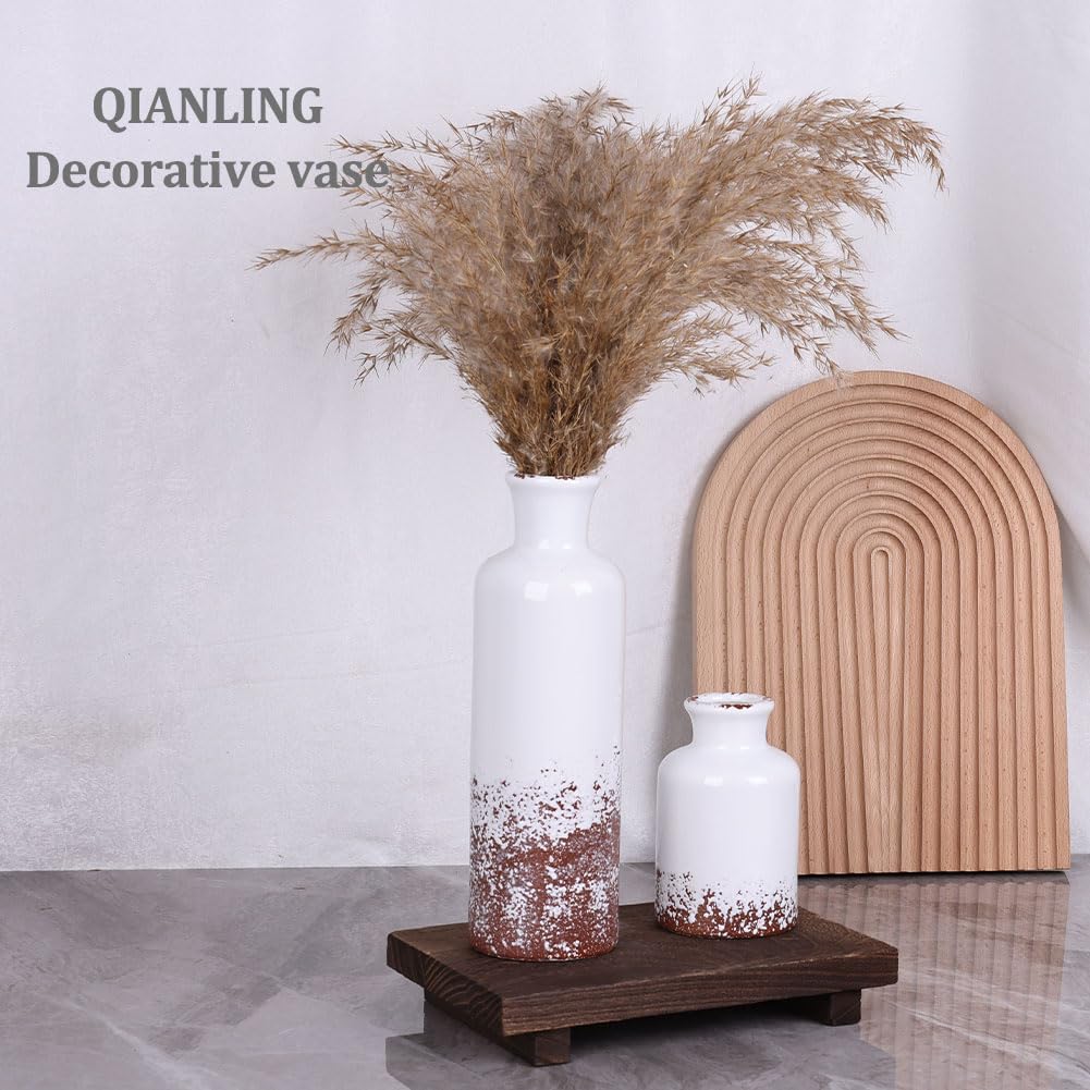 Ceramic Vase Set - 3 Ceramic Small Vases, Farmhouse Country Flower Vase Home Decor, Living Room Decoration, Table Decoration, Fireplace Decor, and Entrance Decorations Centerpieces