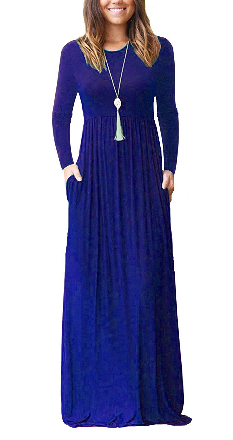 AUSELILY Women's Classic Long Sleeve Dress Loose Plain Long Casual Maxi Dresses with Pockets 2026