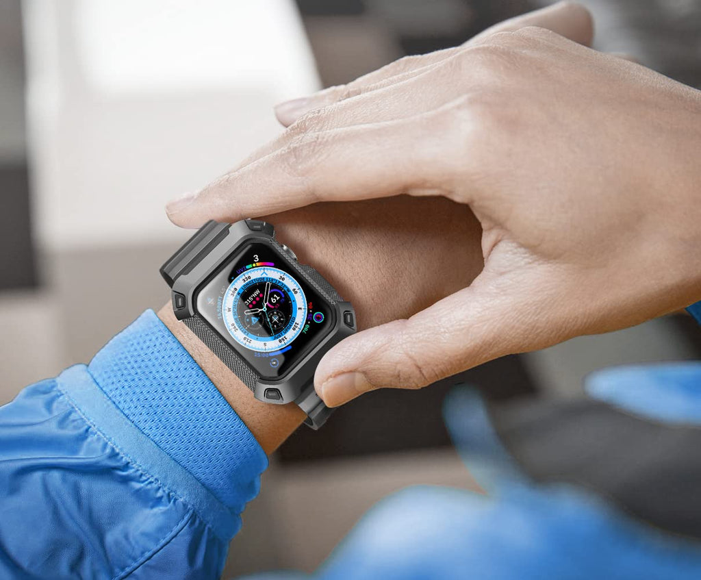 SUPCASE for Apple Watch 9/8/7/6/5/4/SE 45/44mm Case with Band (Unicorn Beetle Pro), [Anti-Scratch] [Bumper Protector] Rugged Men Cover with Adjustable Strap Band for iWatch SE 3/2/1, Black