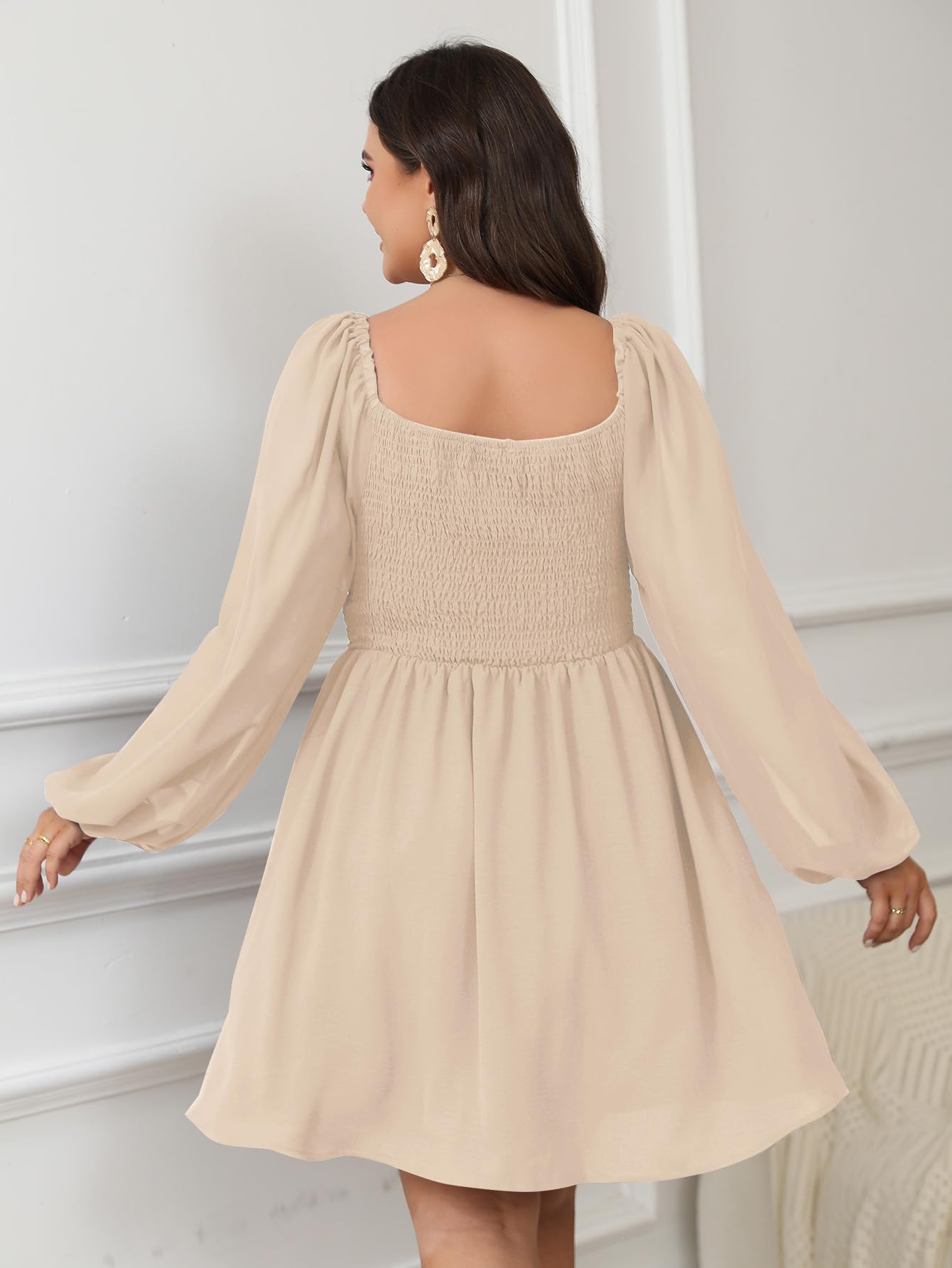 SCOMCHIC Women's Plus Size Puff Long Sleeve Dresses Sweetheart Neckline A Line Short Wedding Guest Cocktail Dress