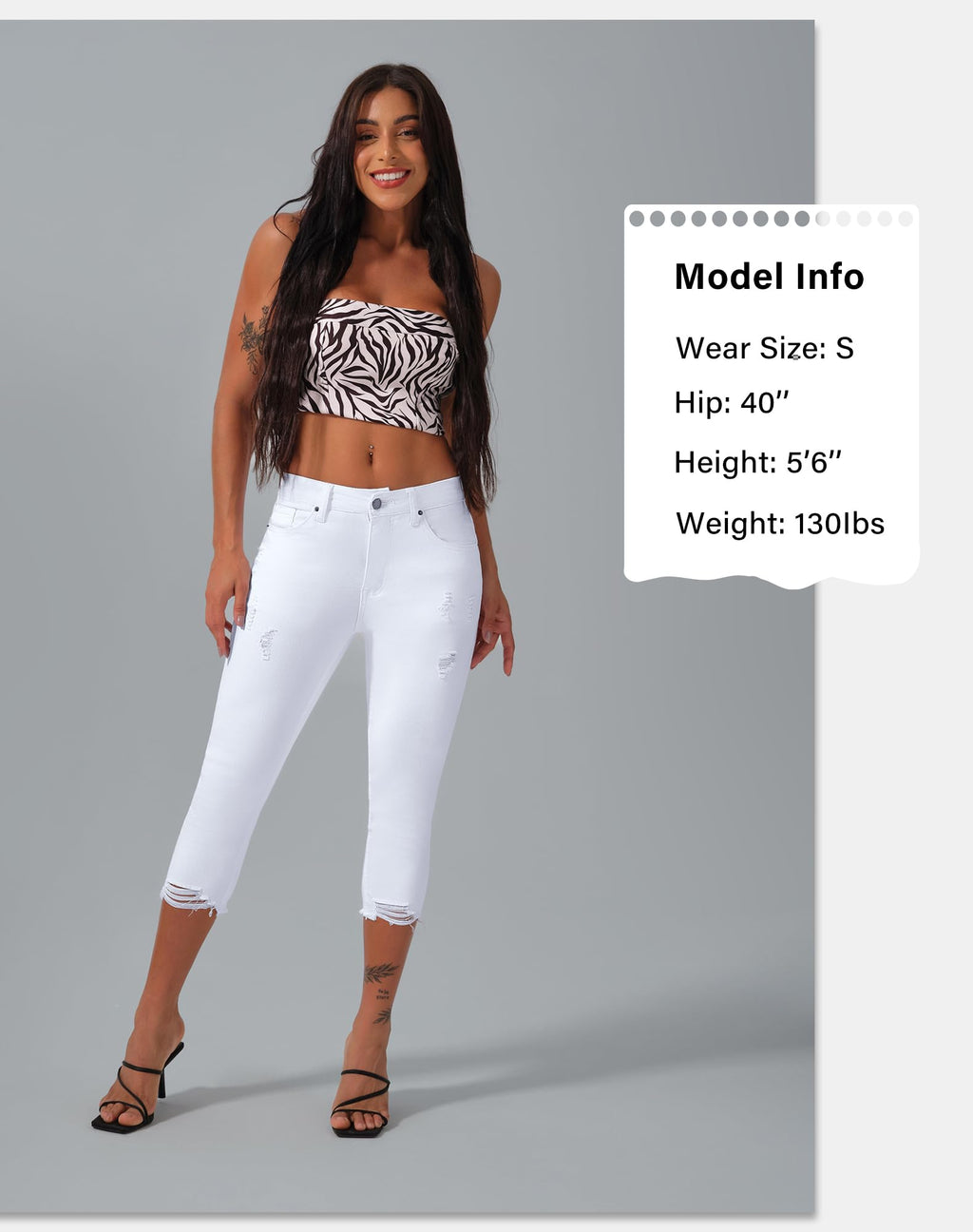 roswear Women's Capri Pants Mid Rise Skinny Ripped Stretchy Cropped Distressed Jeans