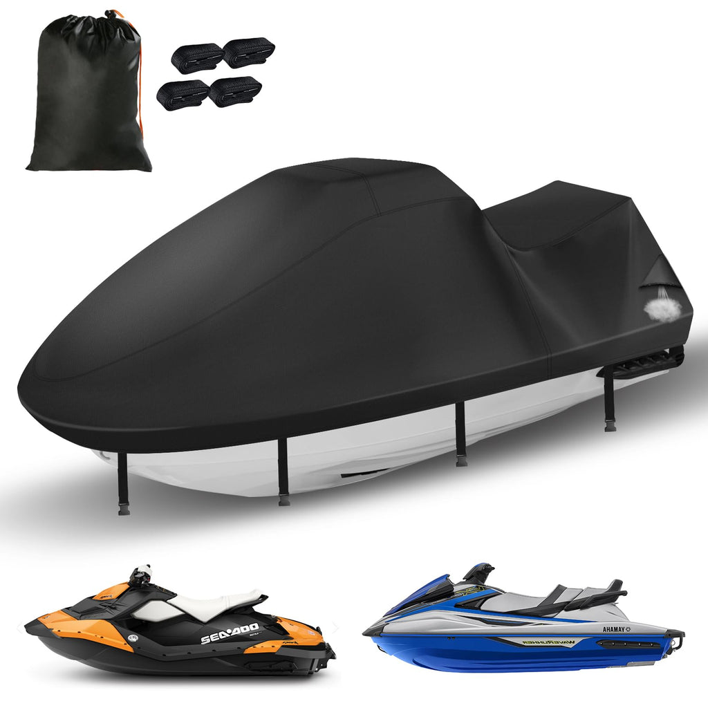 Jet Ski Cover,Heavy Duty 900D Oxford Jetski Cover 2 3 Seater with 2 Air Vents，4 Windproof Buckles，Easy On，Jetski Cover Waterproof for Seadoo Spark,Yamaha,All Weather Protection(Black, XL:115"-120")
