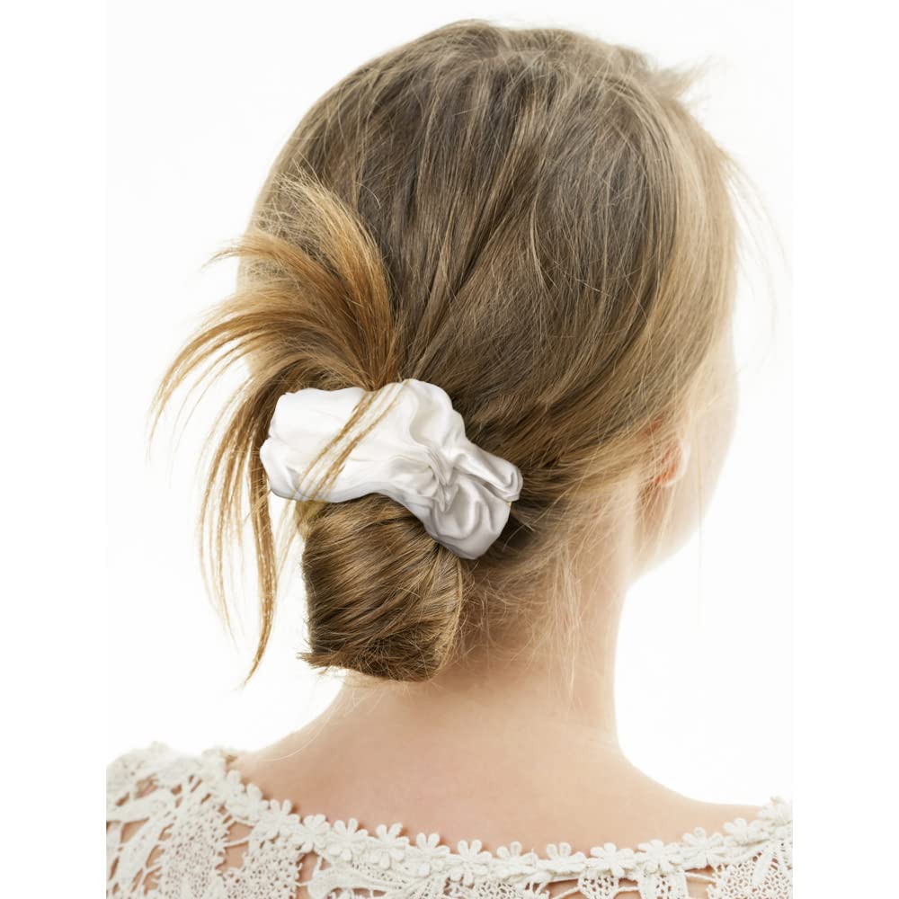 Silk Scrunchies for Hair 100% Mulberry Silk Hair Ties（Silver gray, Dark gray, Pink）