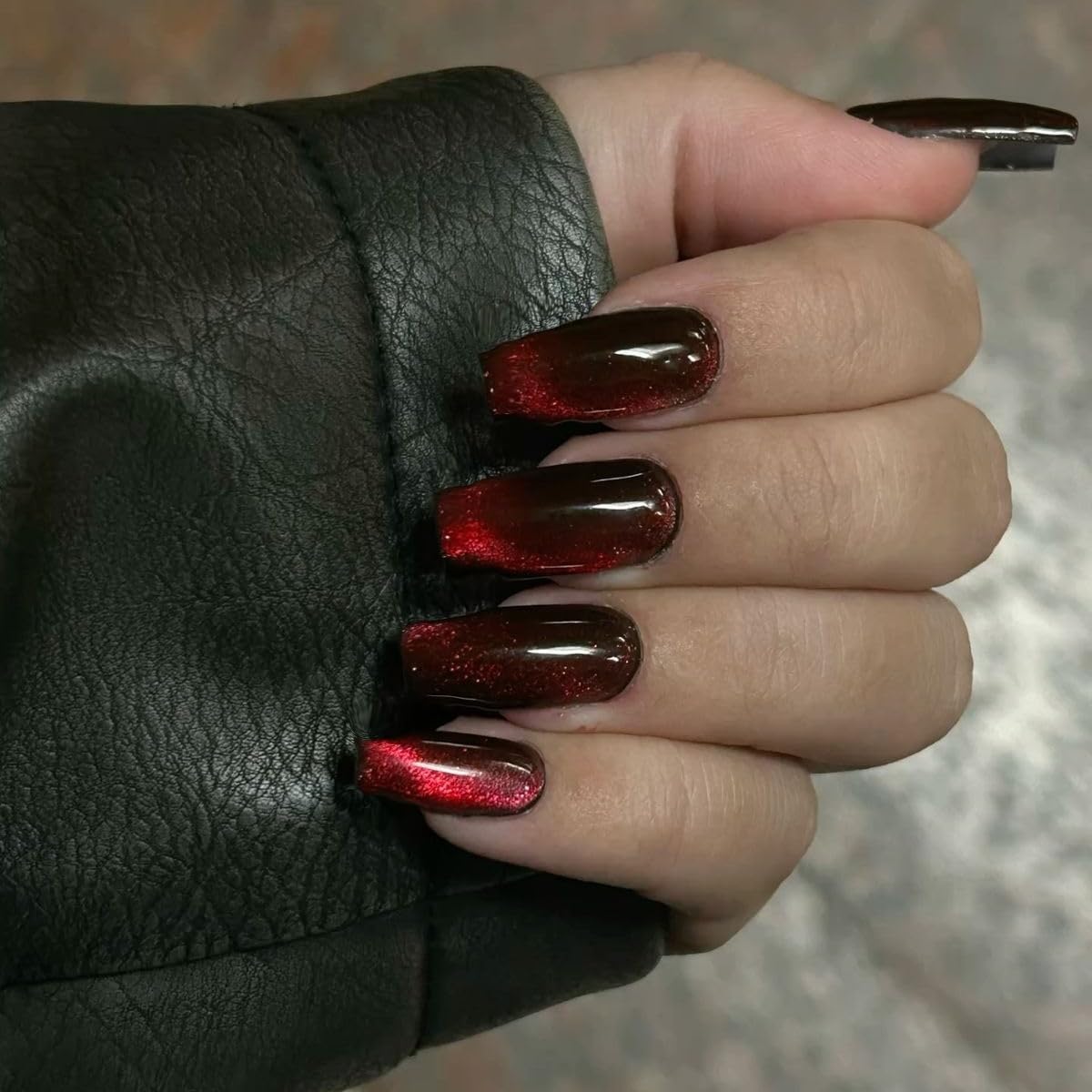 KQueenest Cat Eye Red Press On Nails Long Square, Glitter Burgundy Red Fake Nails Press Ons Extra Long Coffin, Sparkly Bling Soft Gel Glue on Nails For Women Birthday Party Decoration, 30 Pcs