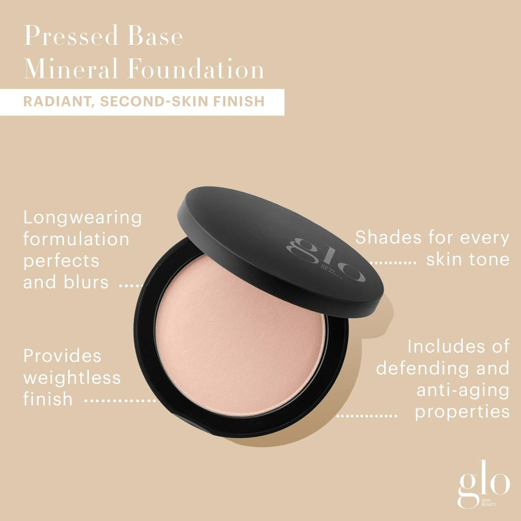 Glo Skin Beauty Pressed Base Powder Foundation, Beige – Buildable Sheer to Full Coverage, Long Wear Face Powder Compact, Pressed Powder Makeup for Smooth, Semi-Matte Finish