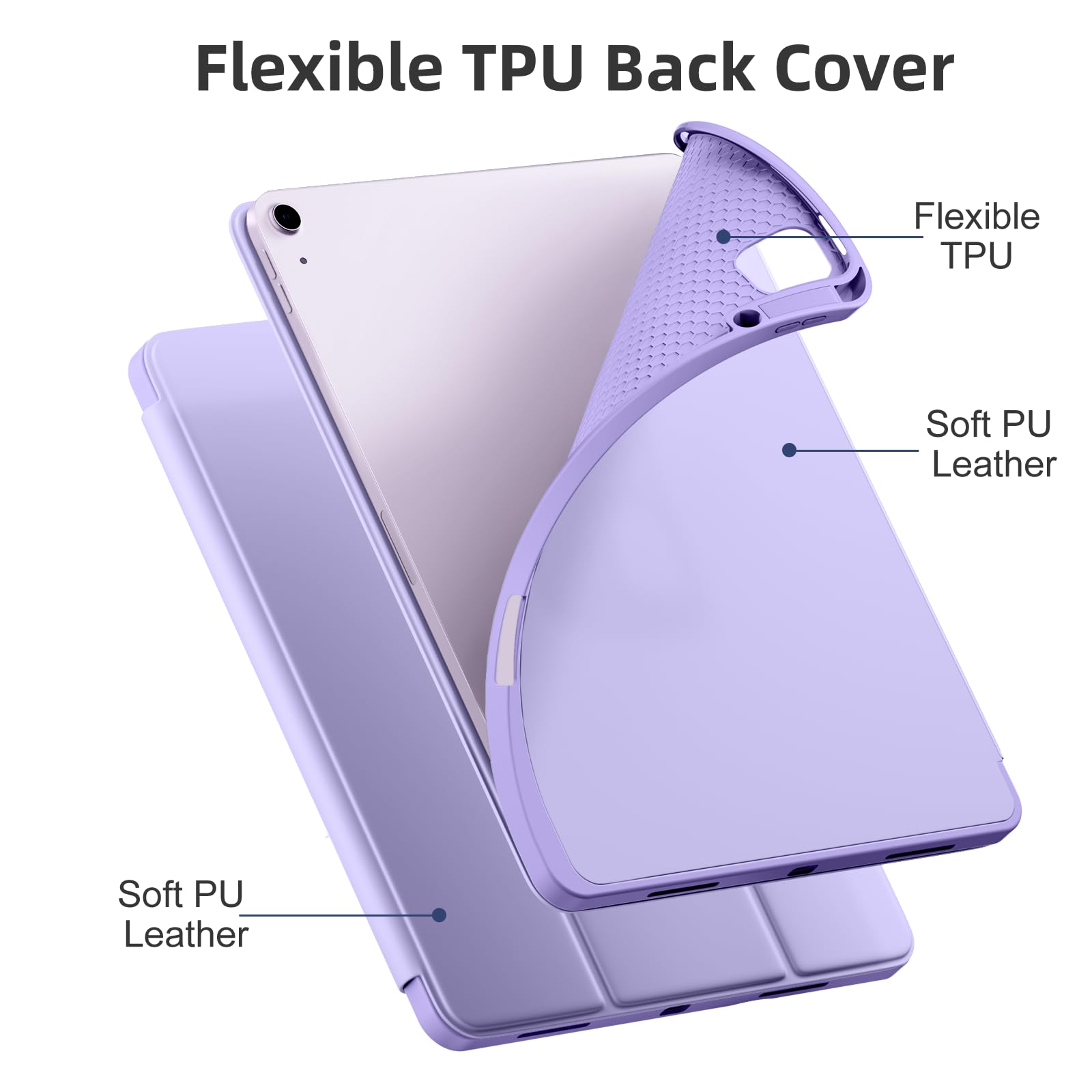 Akkerds Compatible for iPad Air 13 Inch Case (M4/M3/M2) 2026/2025/2024 with Pencil Holder, Trifold Stand Protective Cover/Soft TPU Back for iPad Air 13 Case, Supports Touch ID, Auto Wake/Sleep, Black