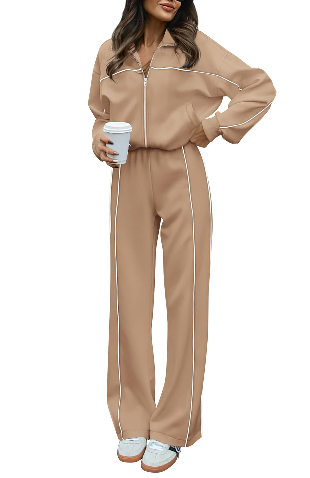 BTFBM Women's Two Piece Tracksuit Fall 2026 Long Sleeve Zip Up Sweatshirt Long Pants Outfits Jogger Sweatsuit Sets