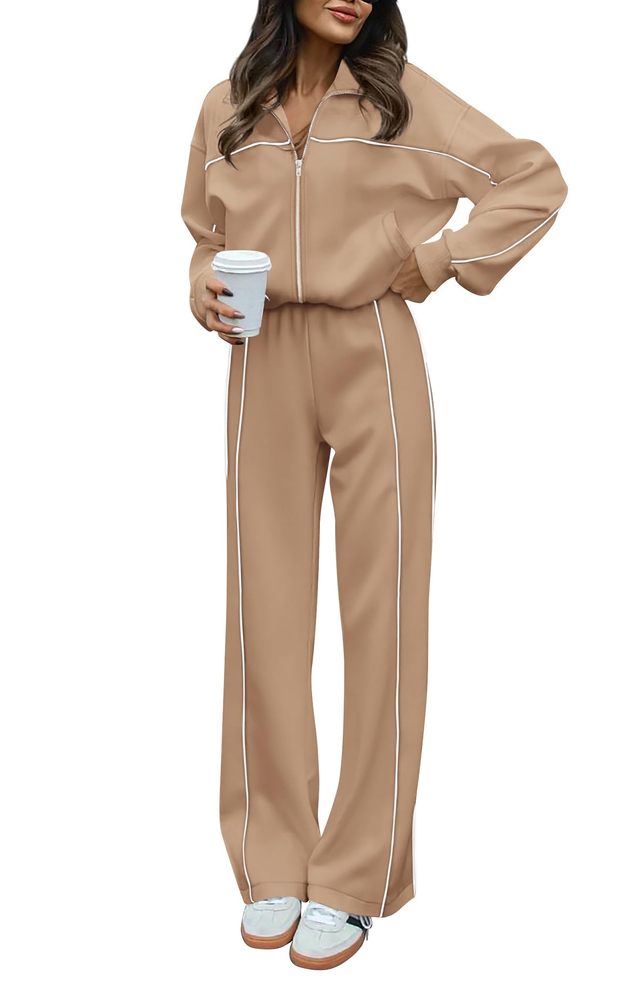 BTFBM Women's Two Piece Tracksuit Fall 2026 Long Sleeve Zip Up Sweatshirt Long Pants Outfits Jogger Sweatsuit Sets