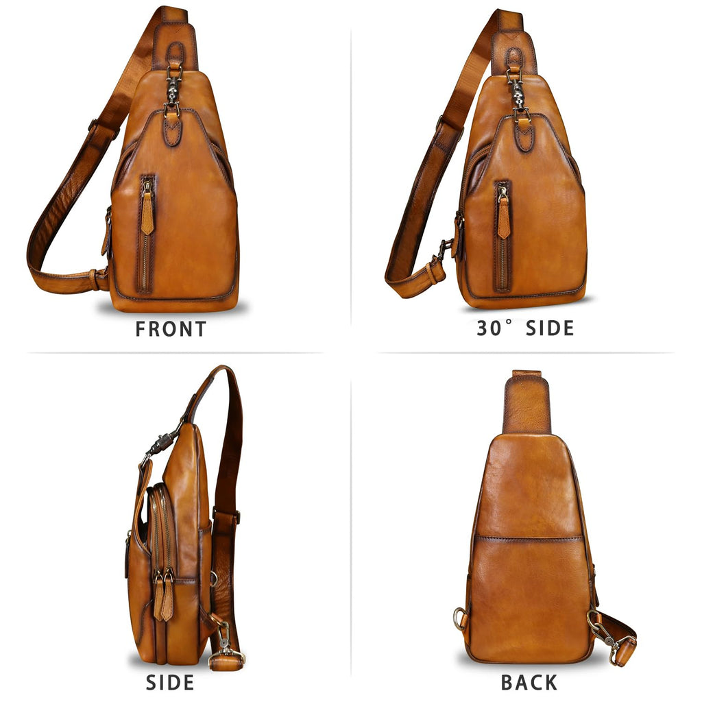 Genuine Leather Sling Bag for Men and Women Real Leather Shoulder Crossbody Bag Chest Bag Sling Backpack Purse
