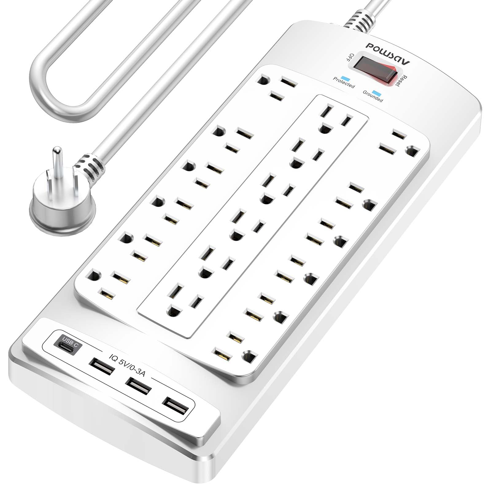 18 Outlets Surge Protector Power Strip - 6 Feet Flat Plug Heavy Duty Extension Cord with 18 Widely Outlets and 4 USB Ports, 2100 Joules, Black, ETL Listed
