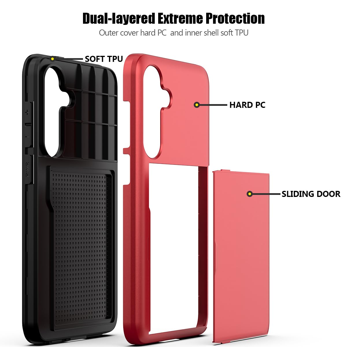 Nvollnoe for Samsung Galaxy S25 Case with Card Holder Dual Layer Heavy Duty Protective Case Hidden Card Slot Slim Wallet Cover for Samsung S25 6.2''(Black)