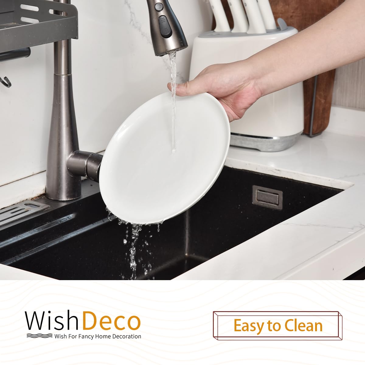 WishDeco White Dinner Plates Set of 4, Ceramic Dining Plates 10.5 inch, Large Salad Plate, Porcelain Kitchen Plate for Pizza, Steak, Microwave and Dishwasher Safe