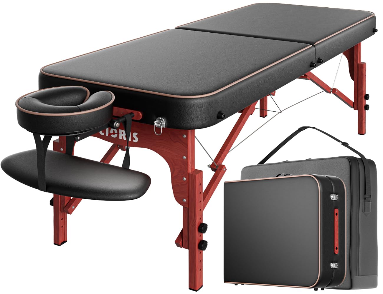 CLORIS 84" Professional Massage Table Portable Reinforced Wooden Leg 2 Folding Lightweight Spa Salon Tattoo Massage Bed Height Adjustable Hold Up to 1100LBS with Carrying Bag Black