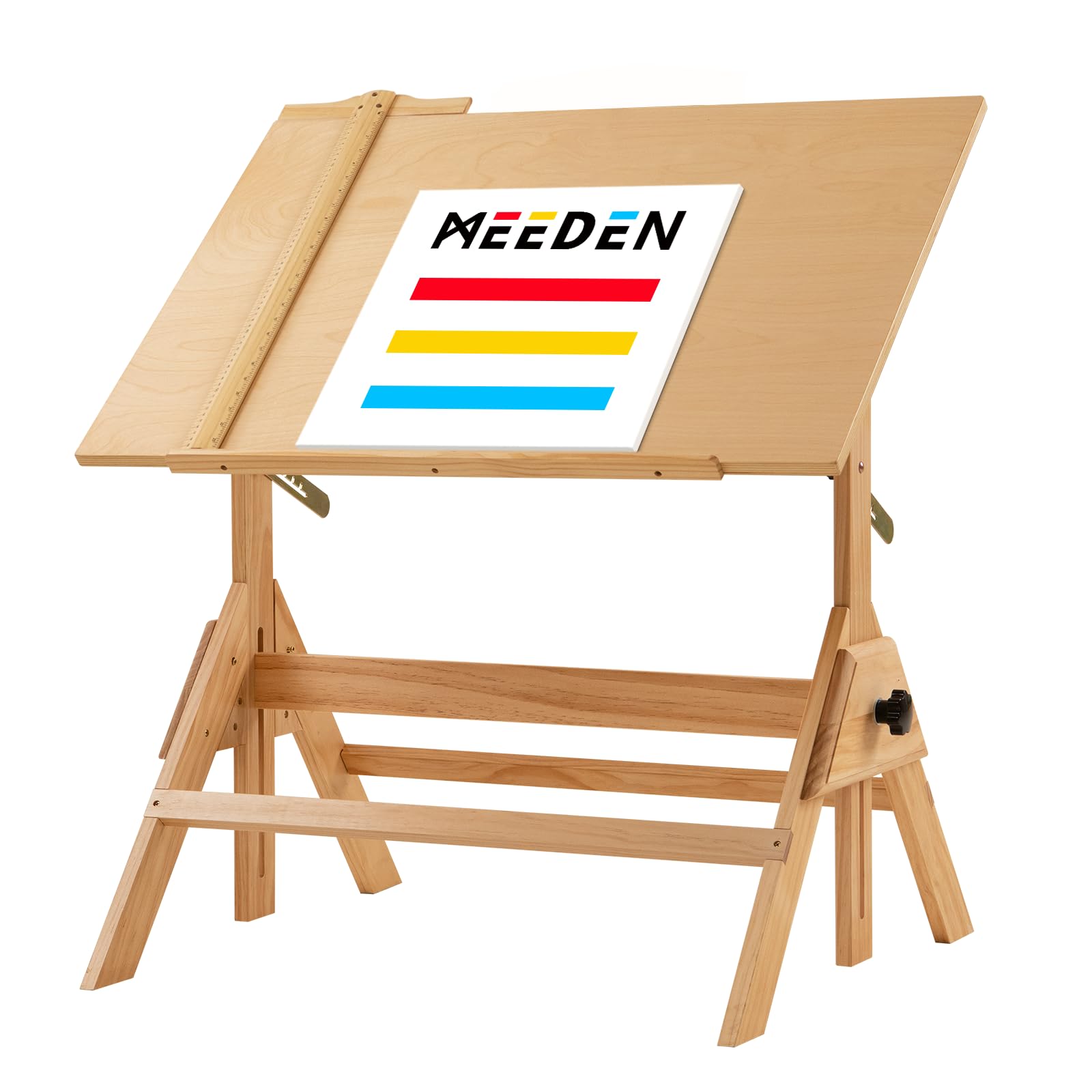 MEEDEN Wood Drafting Table & Stool Set,Artist Stool and Craft Table with Adjustable Height,Tiltable Tabletop for Artwork, Graphic Design, Reading, Writing