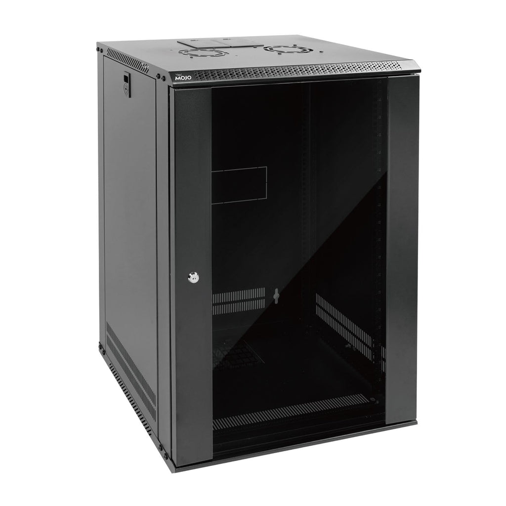 Tecmojo 15U Wall Mount Rack Network Cabinet for 19" IT Equipment,with Lockable Glass Door and Side Panels,Cooling Fan,17.7inch Depth,Black (15U)