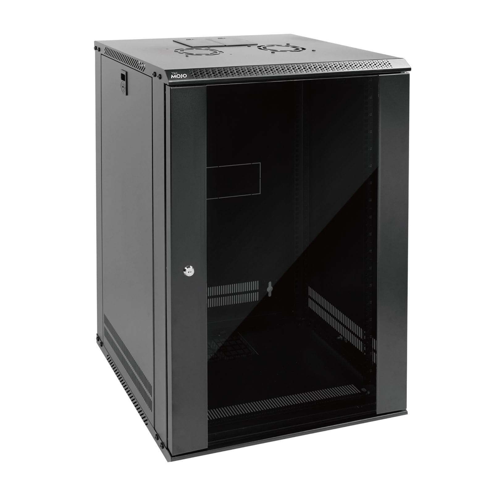 Tecmojo 15U Wall Mount Rack Network Cabinet for 19" IT Equipment,with Lockable Glass Door and Side Panels,Cooling Fan,17.7inch Depth,Black (15U)
