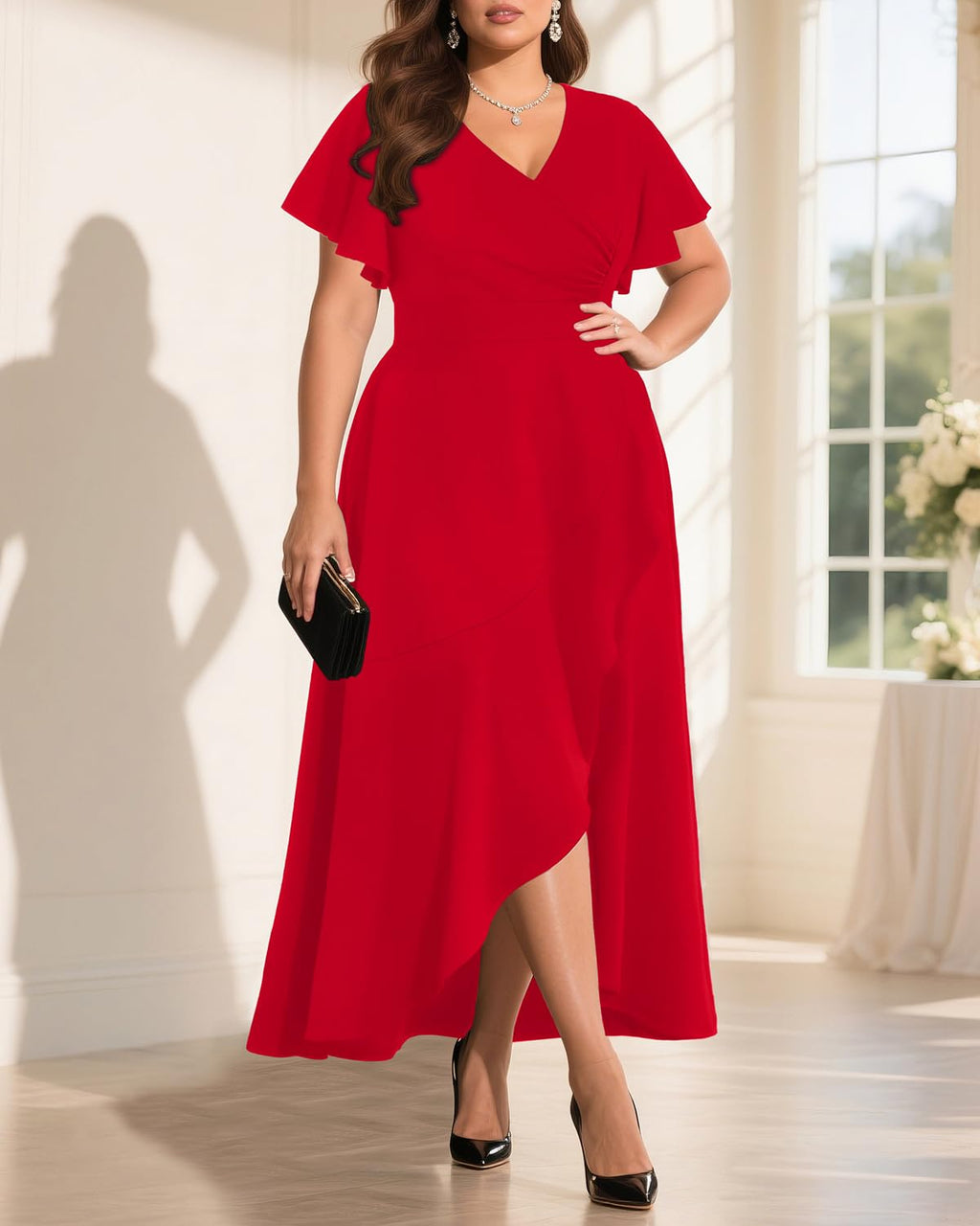Pinup Fashion Women Plus Size Dresses Wedding Guest - Formal Cocktail Wrap High Low Long Dress