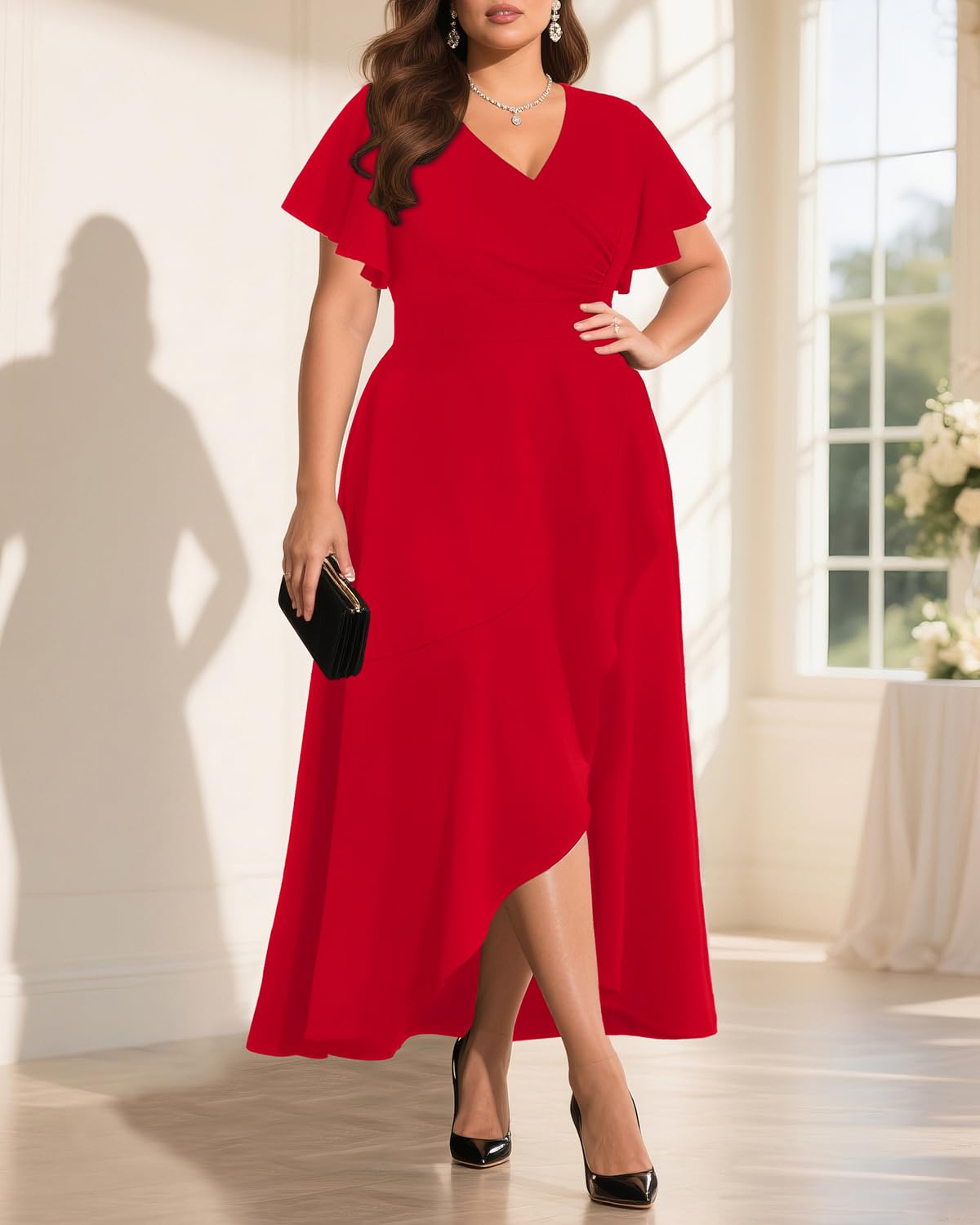Pinup Fashion Women Plus Size Dresses Wedding Guest - Formal Cocktail Wrap High Low Long Dress