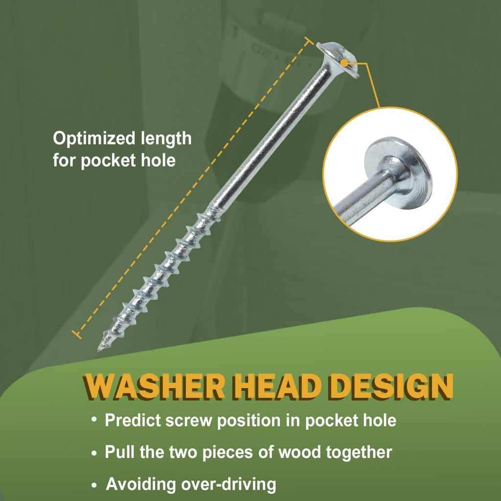 LIONMAX Pocket Hole Screws 1-1/4 Inch, 100 PCS Interior Pocket Screw #8 x 1-1/4"", Coarse Thread, Square Drive, Washer Head, Zinc Plated Pocket Hole Screws, 150MM Drive Bit Included, 1.25 inches