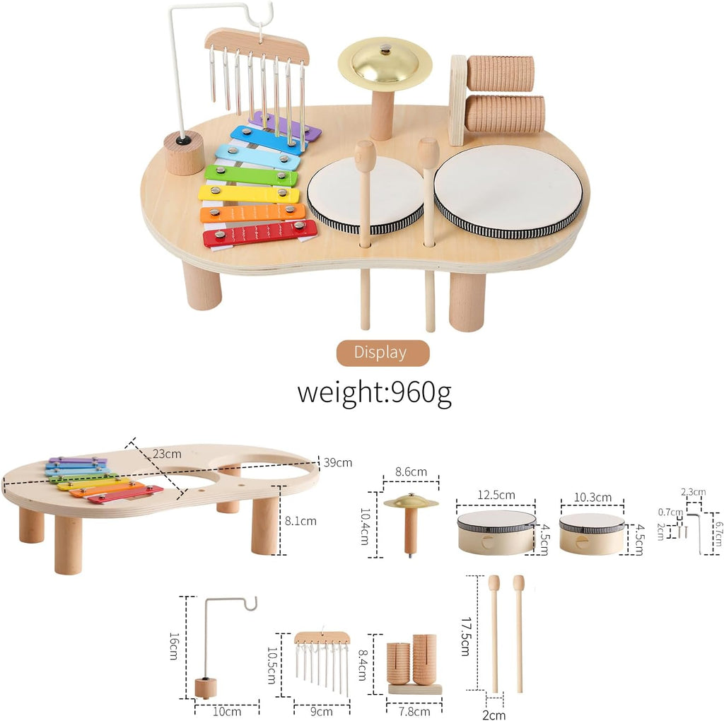 Wooden Drum Set for Toddlers 1-3, Musical Percussion Instruments for Kids Baby Drum Set Xylophone, Montessori Educational Musical Toys for Girls Boys Ages 3+
