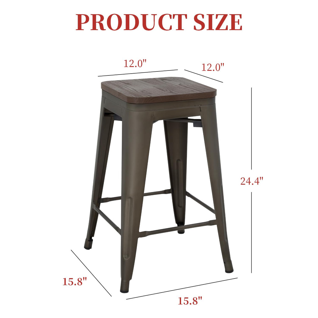 FDW Metal Bar Stools Set of 4 Counter Height Bar Stools 24 Inches Industrial Bar Chairs Patio Stool Stackable Backless Stool Indoor Outdoor Metal Kitchen Stools Bar Chairs (Black, 24")