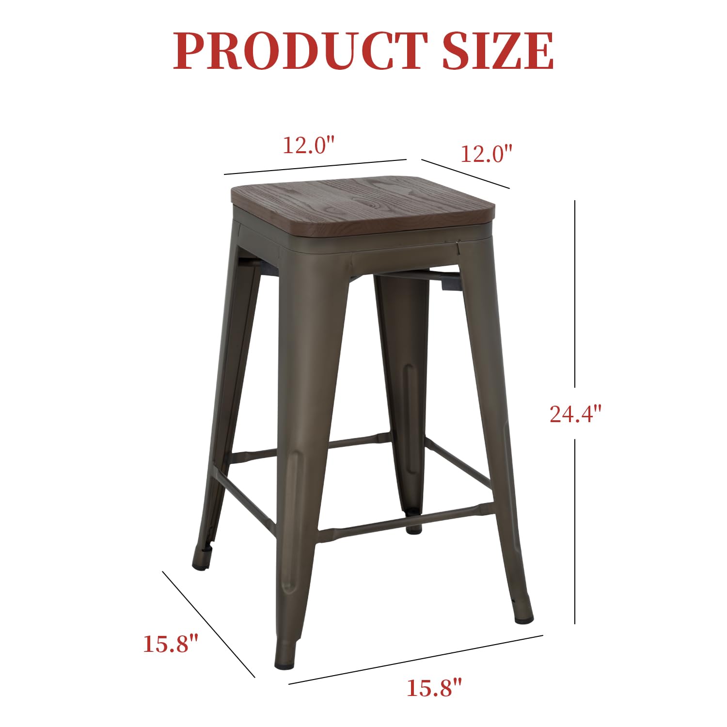 FDW Metal Bar Stools Set of 4 Counter Height Bar Stools 24 Inches Industrial Bar Chairs Patio Stool Stackable Backless Stool Indoor Outdoor Metal Kitchen Stools Bar Chairs (Black, 24")