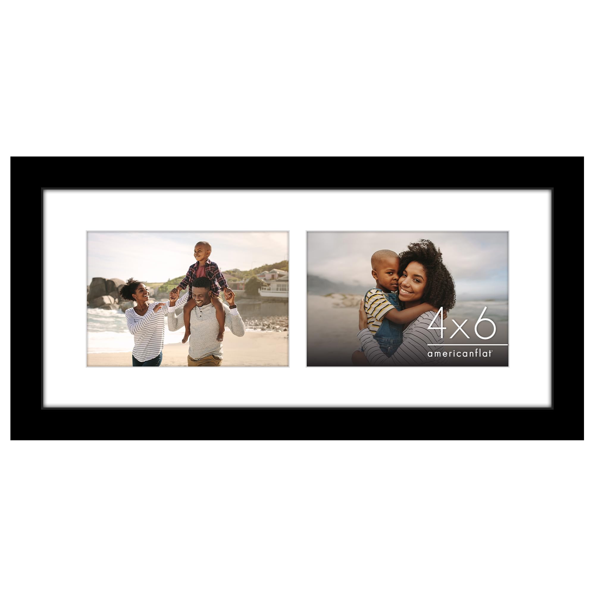 Americanflat 4x6 Double Picture Frame with Shatter-Resistant Glass - Fits Two 4x6 Photos or use as One 6x14 Frame - Signature Collection - Collage Frames for Tabletop and Wall Display - Black