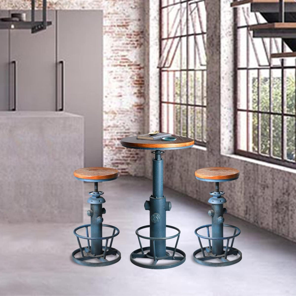 LOKKHAN Industrial Bar Table 38.6"-48.4" Height Adjustable Swivel Round Wood Tabletop 23.7" Dia, Kitchen Dining Office Coffee Bistro Pub Table (Aged Blue)