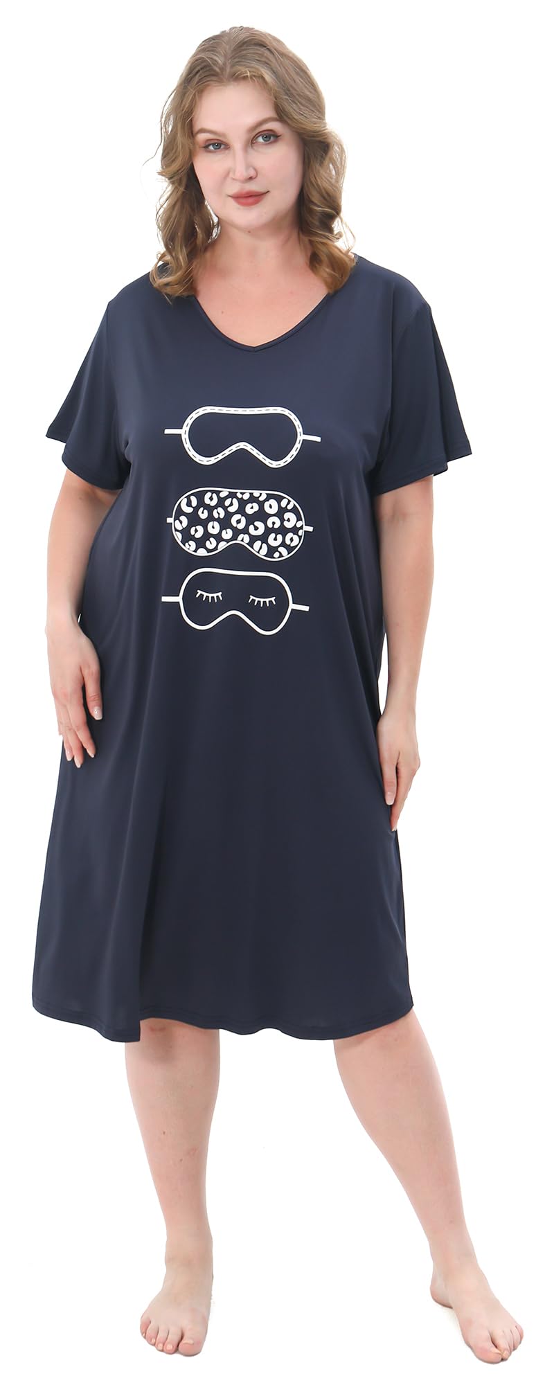 3 Pack Plus Size Women's Nightgown Soft Print Nightshirts for Women Short Sleeve Sleepwear