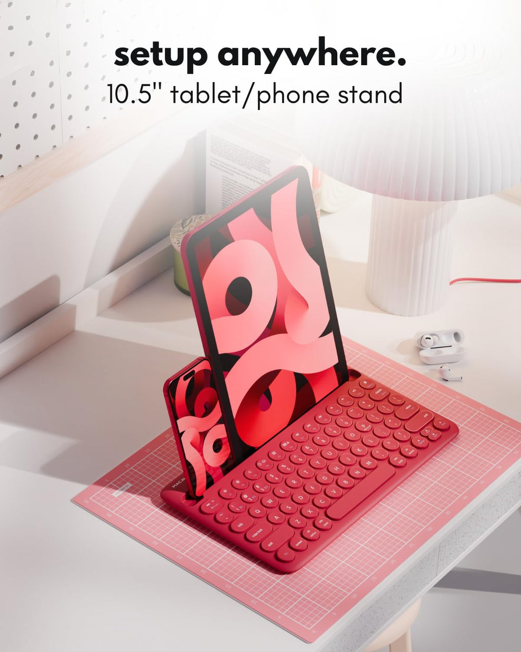 Macally Bluetooth Keyboard for Tablet | Wireless Keyboard for iPad mini/Air/Mini, iPhone (Multi-Device, Built-in Stand, Rechargeable) Easy to Use and Cute Portable
