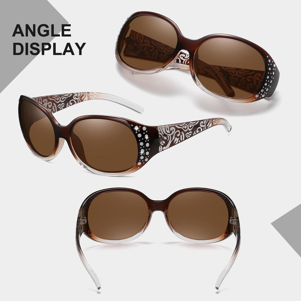 HAOLOTA Polarized Sunglasses for Women, Rhinestone Wrap Around Sunglasses with UV400 Protection