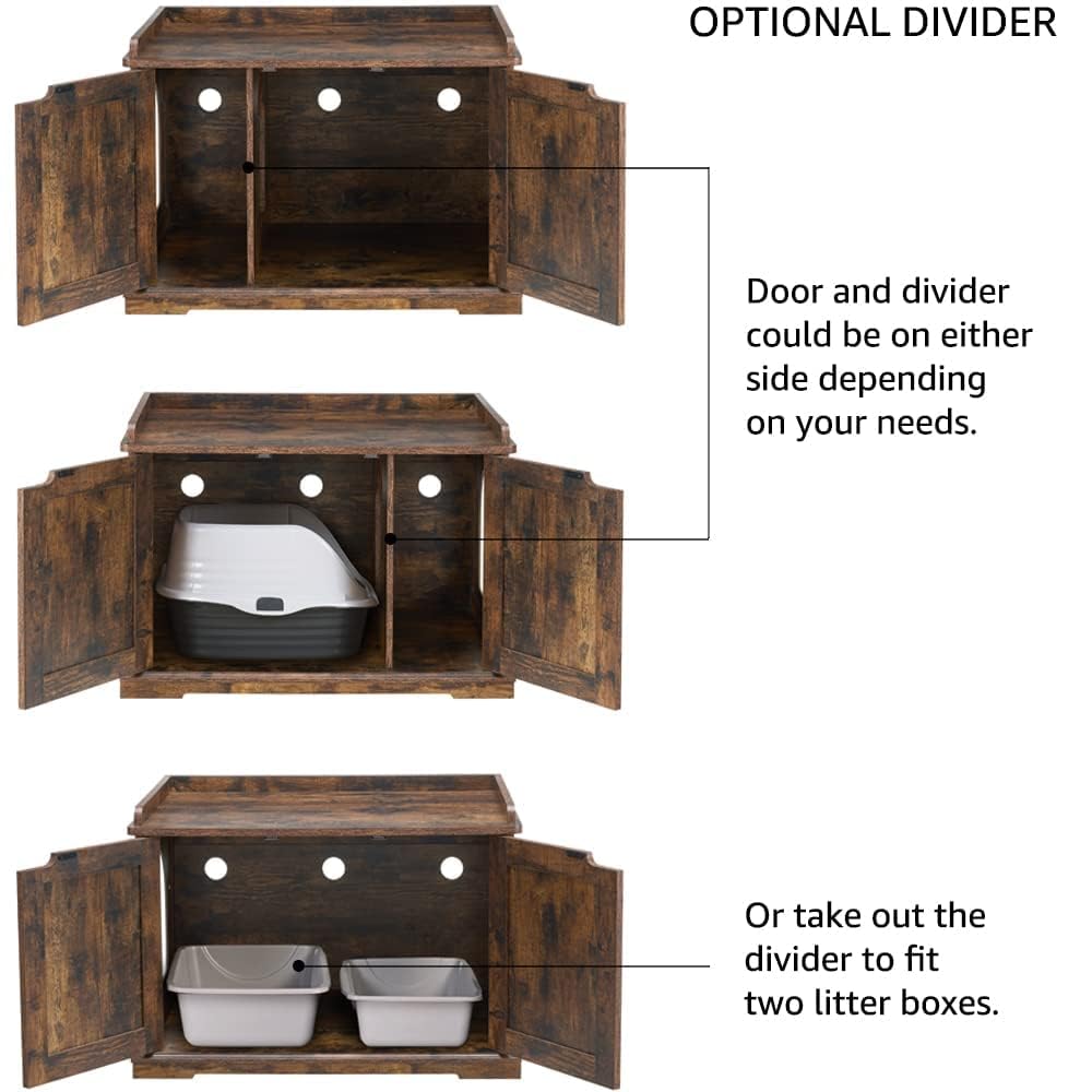unipaws Extra Large Cat Litter Box Enclosure for Self-Cleaning & Automatic Litter Boxes, Tall Cabinet with Charging Station, Wooden Dog Proof Hidden Cat House for Top Entry Litter Box