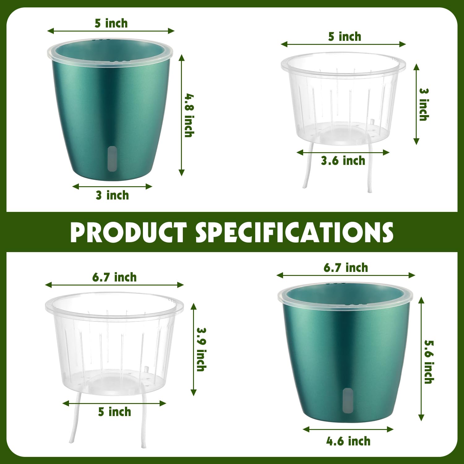 Self-Watering Pots for Indoor Plants, 16-Pack Self Watering Planter with Drainage Holes, Small African Violet Pots with Water Indicator, 10-Pack 5''/6-Pack 6.7'' Orchid Pot, Black