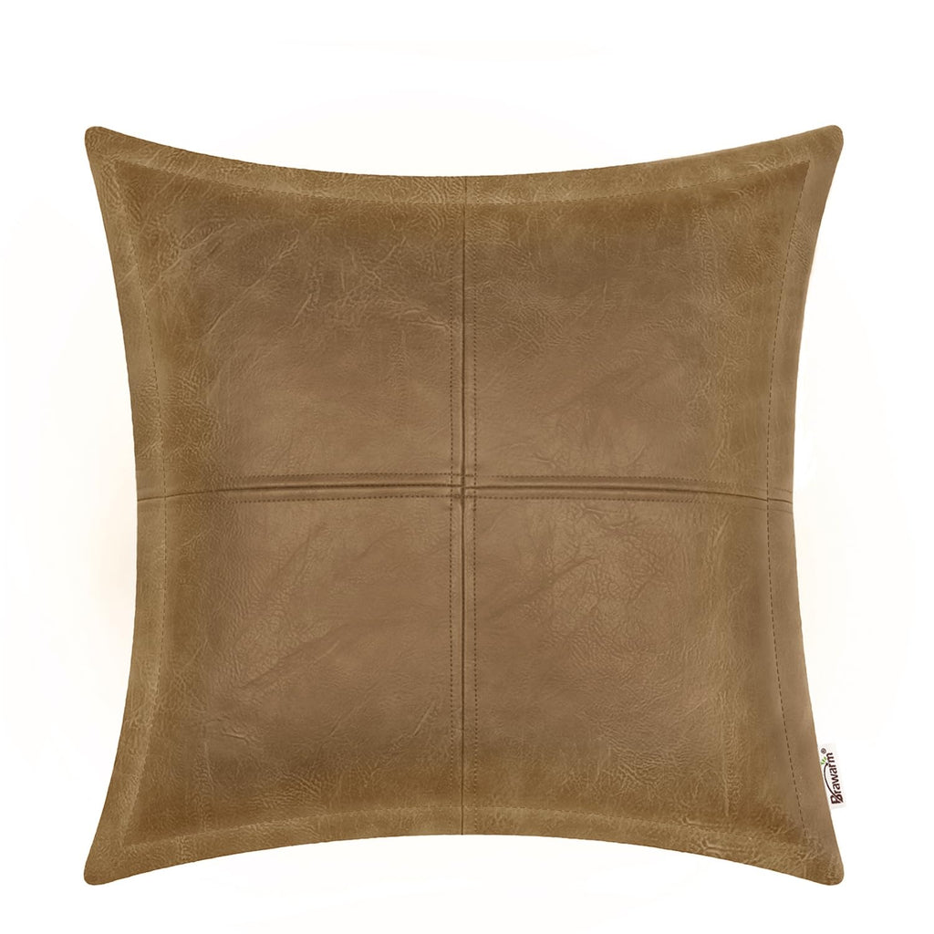 BRAWARM Faux Leather Throw Pillow Covers 16 X 16 Inches, Black Leather Pillow Cover, Hand Stitched Leather Decorative Pillow Cover for Couch Sofa Bed Living Room Home Garden