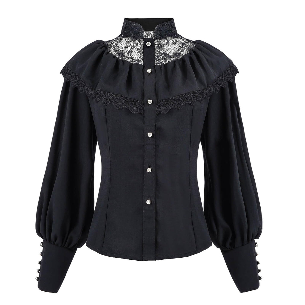 Nuoqi Victorian Blouse Womens Gothic Shirt Vintage Long Sleeve Lotus Ruffle Tops
