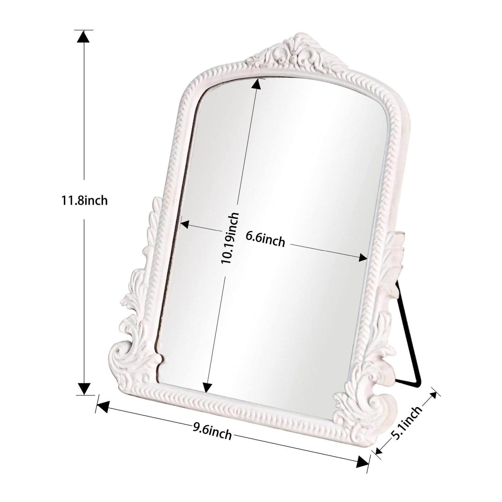 Small Vintage Vanity Makeup Desk Mirror, Antique Traditional Arch Table Mirror in Gold, Decorative Wood Carved Mirror for Living Room Bedroom Tabletop 11.8" x 9.6"
