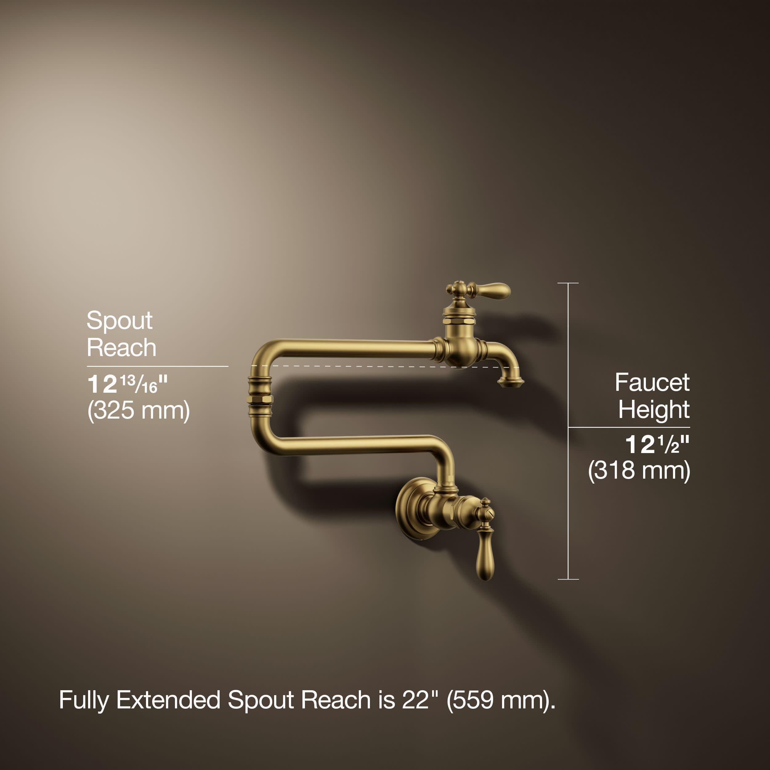 KOHLER 99270-BL Artifacts Wall-Mount Pot Filler, Pot Filler Faucet, Black Pot Filler, Kitchen Sink Pot Filler Faucets, Matte Black